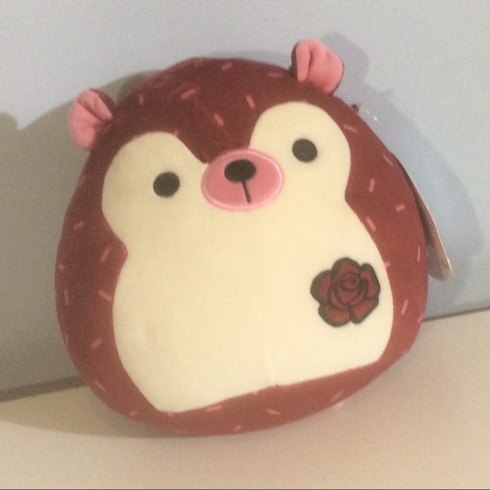 Squishmallows KIRA Hedgehog Burgundy Embroidered Rose Stuffed Animal Toy *SCUFFS